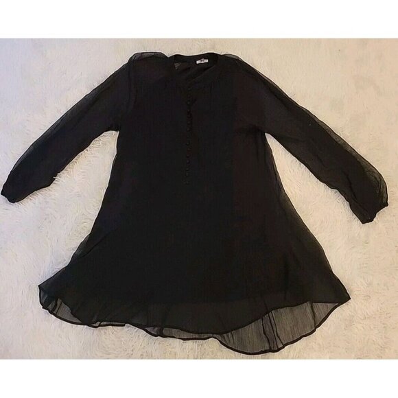 Joie Women's Balloon Sleeve Dress Sheer Black Small NWOT Dark Academia Button Up - Picture 7 of 11